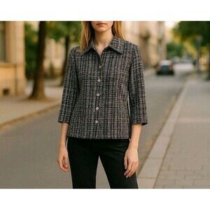 Donnkenny Blouse For Women Size Small Black And White 3/4 Sleeves Lightweight